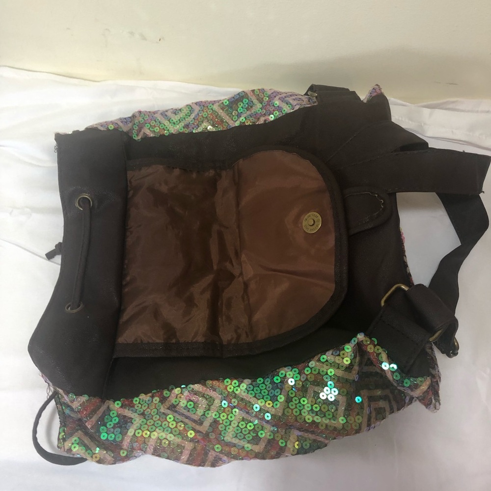 NWOT Sequin Patterned Backpack with Brown Accents - image 4